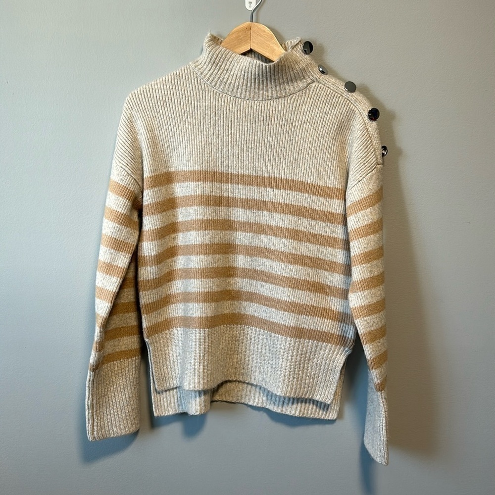 Sincerely Jules Mock Neck Striped Minimalist Casual Neutral Sweater Small